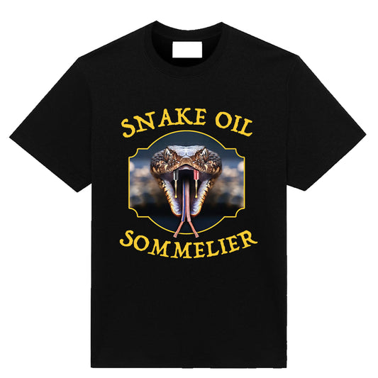 Snake Oil Sommelier T-shirt with bold graphic by Neesh Labs