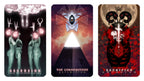 Arcanaless Apocrypha cards Ascension, The Cornerstone and Sacrifice featuring surreal occult artwork