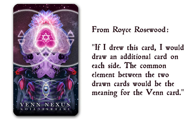 Arcanaless II Venn Nexus card with suggested reading method from Royce R.
