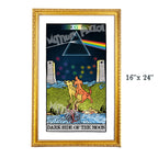 Dark Side of the Moon tarot-inspired 16x24 fine art print by Matthew Pazzol, featuring a prism, rainbow beam, two howling animals, and a surreal moonlit landscape.