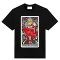 Black t-shirt featuring a parody Hierophant tarot card with a red Kool-Aid figure holding a staff and chalice, captioned “Drink the Kool-Aid” in gothic lettering.
