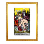Emperoressesses tarot-inspired fine art print by Matthew Pazzol, featuring three royal figures, a throne, a pig, and bold vintage-style colors.