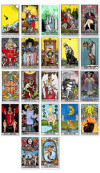 Complete 22-card Majorly Warpt Tarot deck with satirical reimaginings of traditional Major Arcana cards