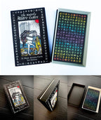 Alt text:
Majorly Warpt Tarot 22-card Major Arcana deck displayed inside its two-piece presentation box
