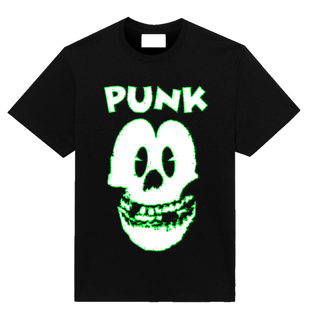 Black punk-style T-shirt featuring a Disney-inspired design with bold graphics, edgy artwork, and alternative aesthetic elements