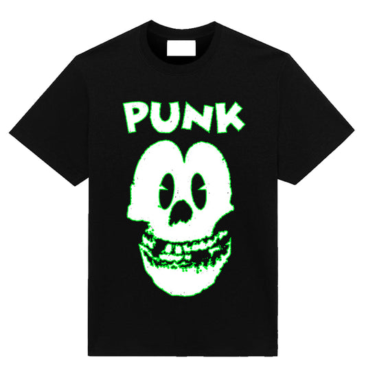 Black punk-style T-shirt featuring a Disney-inspired design with bold graphics, edgy artwork, and alternative aesthetic elements