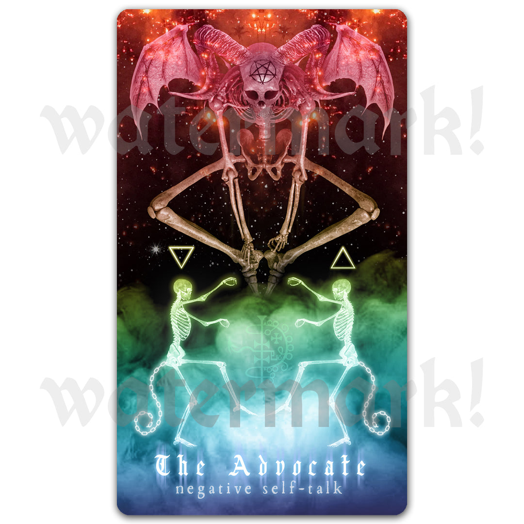 Arcanaless tarot sticker ‘The Advocate’ by Matthew Pazzol — unique inclusive tarot illustration on high-quality vinyl.