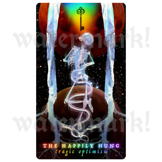 Arcanaless tarot sticker ‘The Happily Hung’ by Matthew Pazzol — inclusive, modern tarot artwork printed on durable vinyl