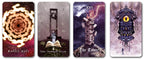 Arcanaless cards Rabbit Hole, The Banned Book, The Tower and a surreal eye clock design