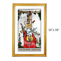 The Hanged Magician tarot-inspired 16x24 fine art print by Matthew Pazzol, featuring an upside-down figure above a red-robed magician with a sword, wand, cup, and pentacle.