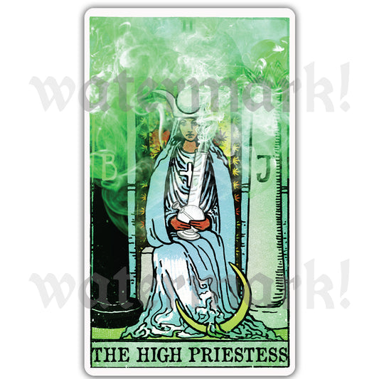 The High Priestess arcanaless tarot card vinyl sticker featuring skeletal symbolism and a contemporary tarot design