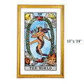 The World tarot-inspired 16x24 fine art print by Matthew Pazzol, featuring an intertwined multi-limbed figure inside a green wreath surrounded by four symbolic creatures.